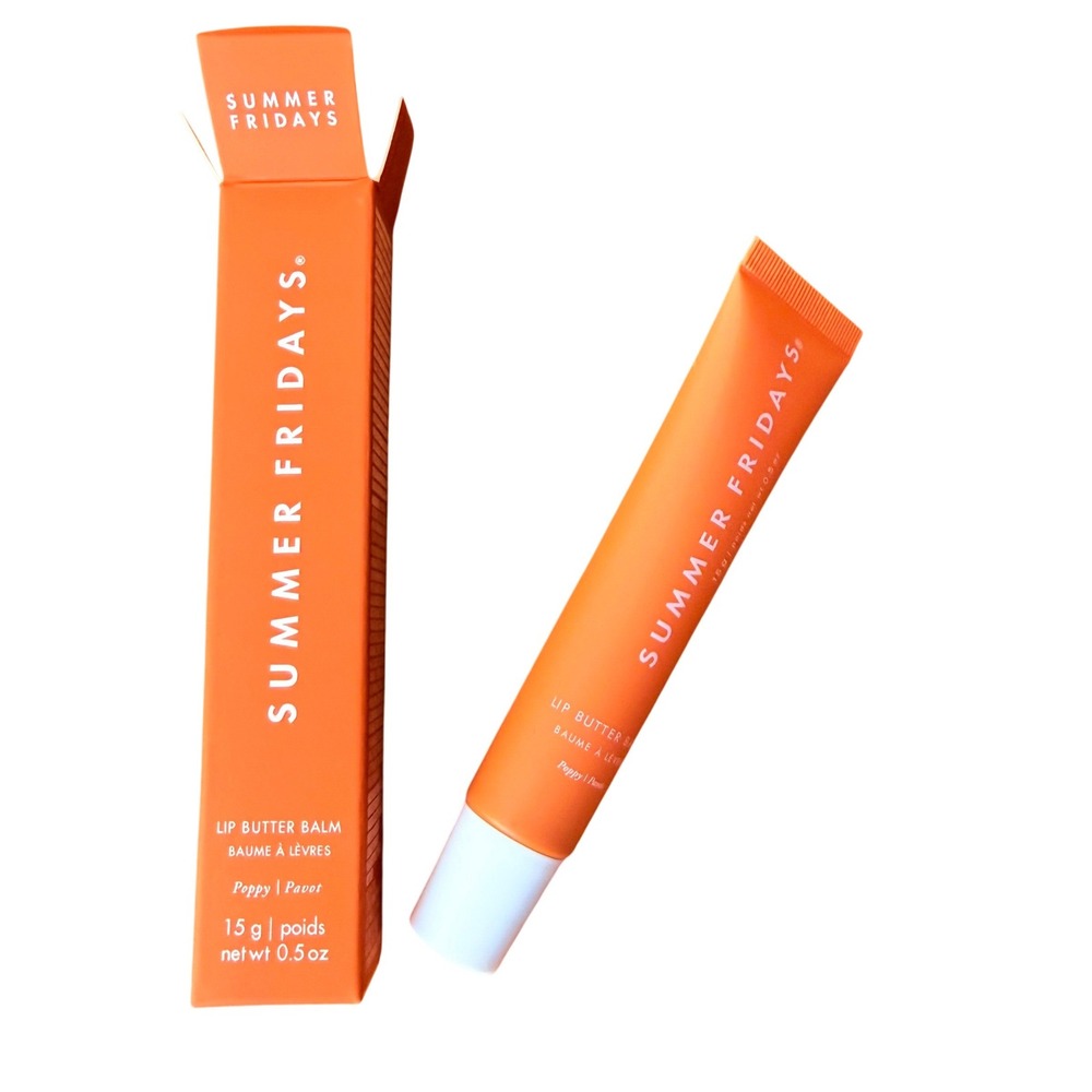 Summer Fridays Lip Butter Balm Poppy Sheer Coral 0.5oz Vegan Hydrating Gloss NEW